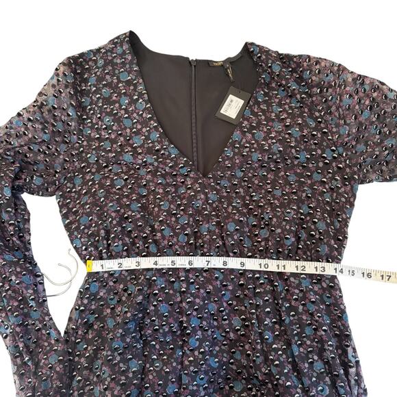 MAJE Paris Revana Velvet Burnout Maxi Dress Black Blue Purple NWT Size 3/US 8 - Picture 10 of 10